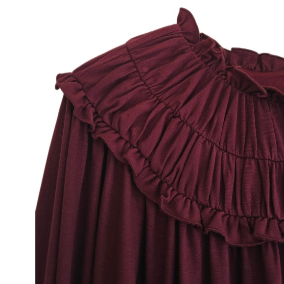 Ann Taylor Burgundy Ruffle Long Sleeve Dress NWT - Size M - Picture 8 of 10
